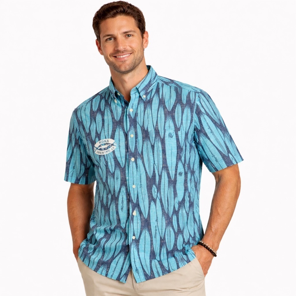 Reyn Spooner Aloha Shirt Kona Brewing Surfboard Print Medium